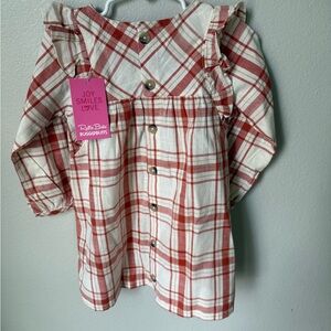 Red and White Plaid Button-Up Dress